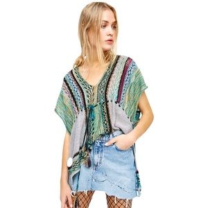 Free People Moonlit Path Sweater Knit Top Tassel Tie Tunic Bohemian